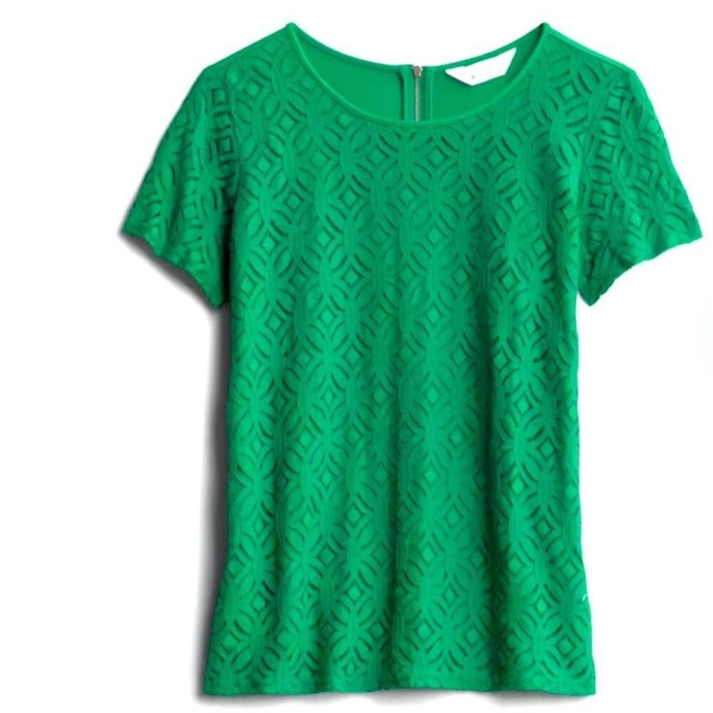 NWT Green Crochet Front Mixed Material Top